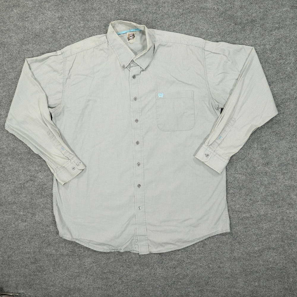 Cinch Shirt Mens XL Gray Micro Dot Button Down Long Sleeve Cotton Western Logo